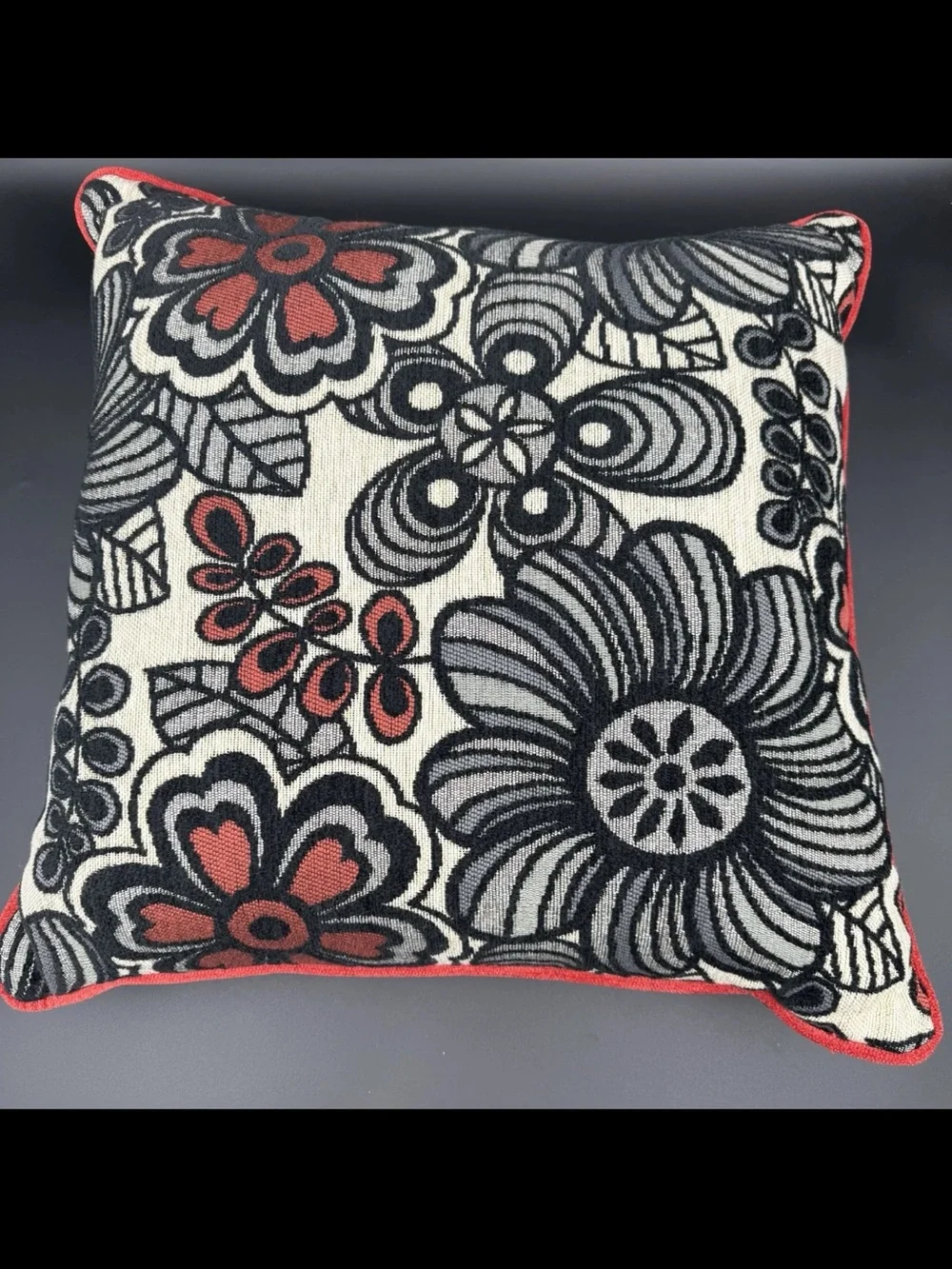 Floral Accent Throw Pillow in Black, Cream & Red